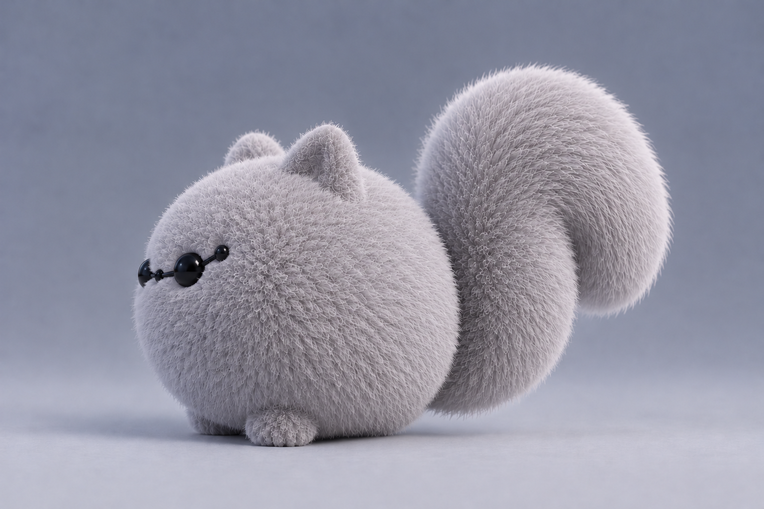 ANIMA Mini from the side, with its large curled tail
